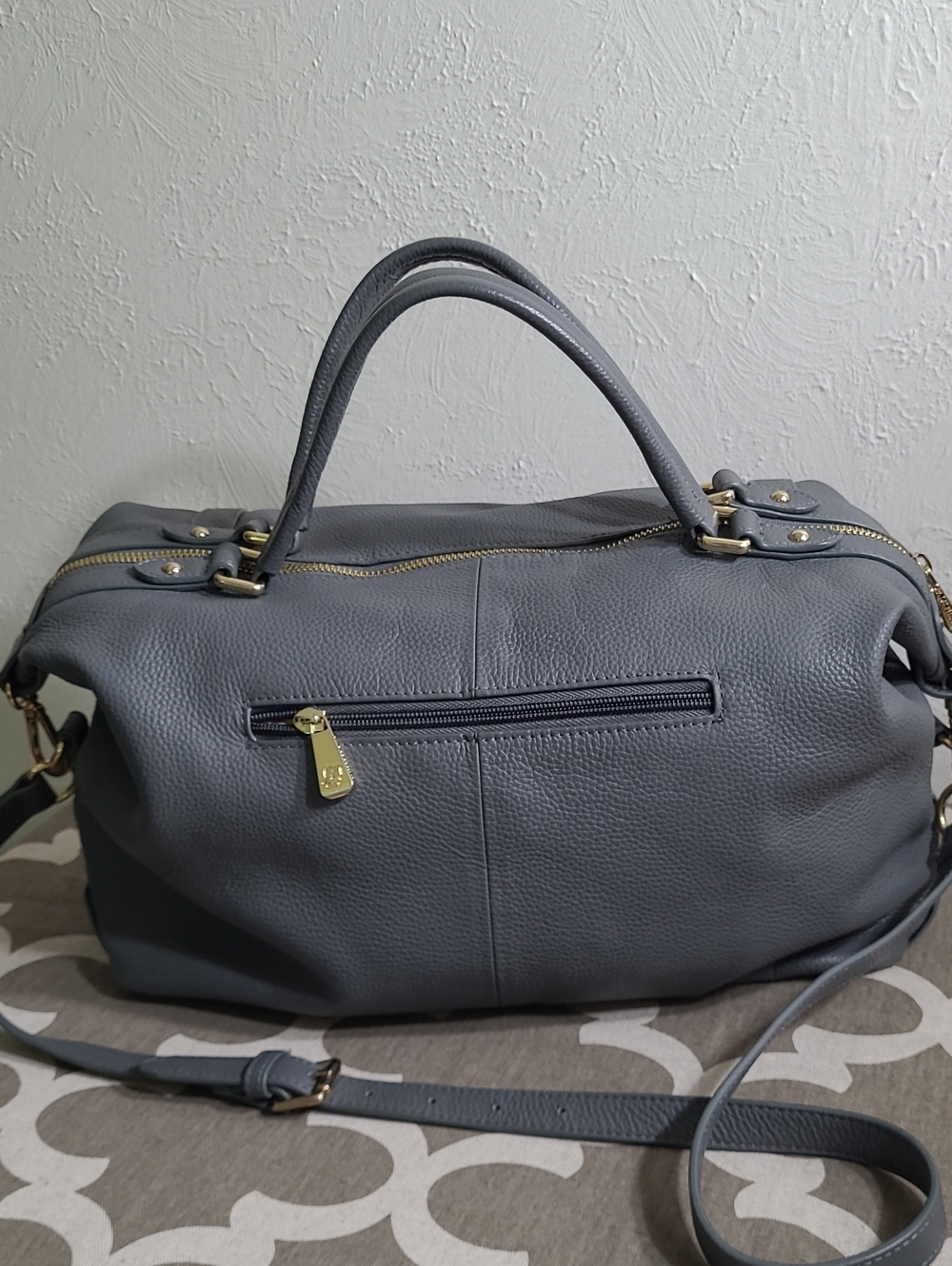Ora Delphine Gray Leather Satchel with Gold Hardware